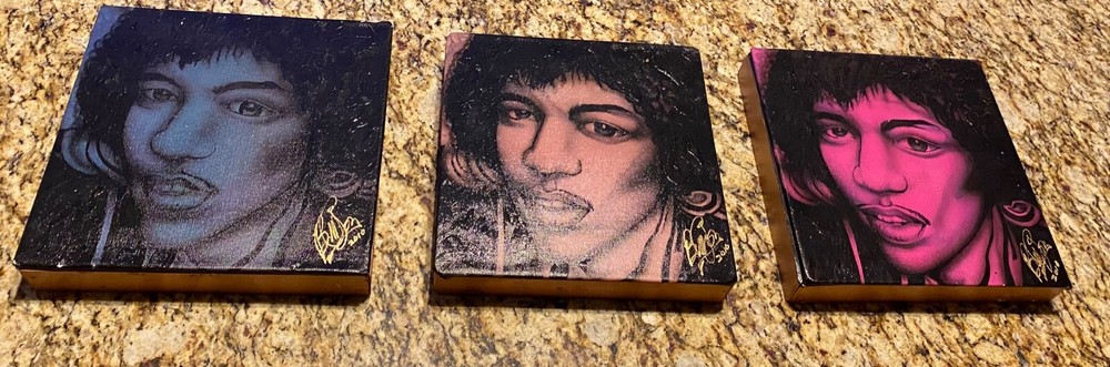 Jimi Hendrix 3 Panel Portrait Paintings 9.75″ X 9.75″