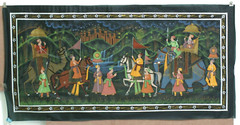 Rajasthani Miniature Painting Of Maharaja Procession Art On Cloth 42×21 Inches