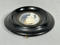 Antique Watercolor Portrait Miniature c1795-1805 Young Boy Ebonized Frame 3″