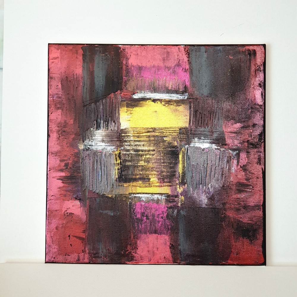 Original Abstract Acrylic Painting (See Video) On Canvas irridescent gold 14×14