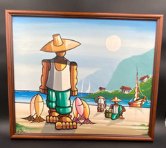 Framed Orig 1993 Oil on Canvas FISHERMAN „Pescador“ Brazilian Art Carlito Souza