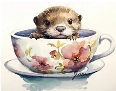 Cute Otter in a teacup Watercolor Painting Art Print 8×11 inch