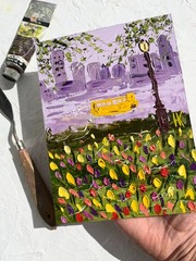 NYC Tulips Original Oil Impasto Painting New York City Landscape 6 x 8 inches