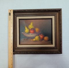 Vintage Still Life Bowl of Fruit Oil Painting Oil Painting Signed Mid-Sized