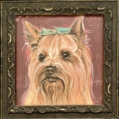 Dog Painting Yorkie Portrait Oil on Canvas Signed Vintage Art Gift Home Decor