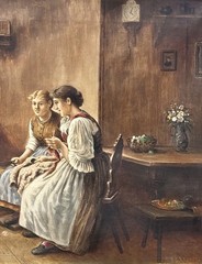 ANTQ c 1880’s LRG Original German School O/C Interior Genre Scene, Signed/Framed