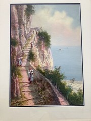 Large Maria Ada Gianni Gouache „The Phoenician Steps of Capri“