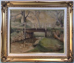 William Disley The Bridge Framed Oil Painting Circa 1950s