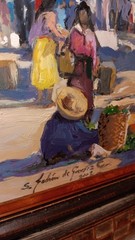 Sergio Ladron De Guevara Original Oil Painting „Market Day“ 2002 Large Excellent