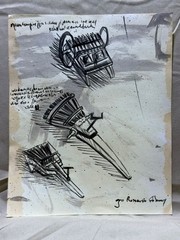 LEONARDO DA VINCI drawing and painting on old paper signed stamped vintage