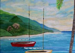 Caribbean Sunset, 24 x 36 x .5, Modern Seascape Painting by Jeanne Player