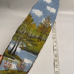 Decoupage painting on wood live edge multimedia sand art No Artist Signature